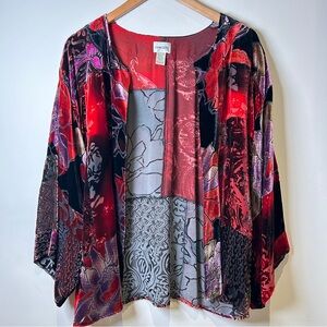 Vintage velvet burnout kimono jacket patchwork floral & geometric fairy Small